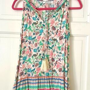 Rose + Olive Print Sleeveless Top with Tassel
